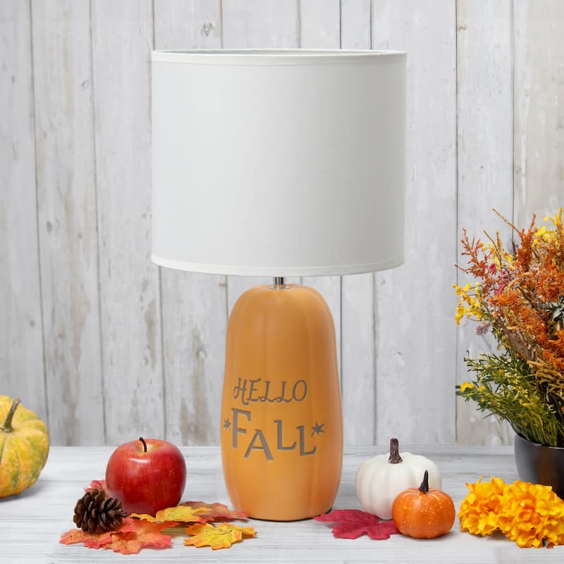 Hello Fall Pumpkin Base Table Lamp with White Drum Shade - 17.75" - Orange