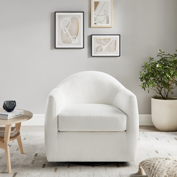 slide 2 of 13, 33" Swivel Barrel Chair with Removable Cushion in Teddy Fleece Upholstery White