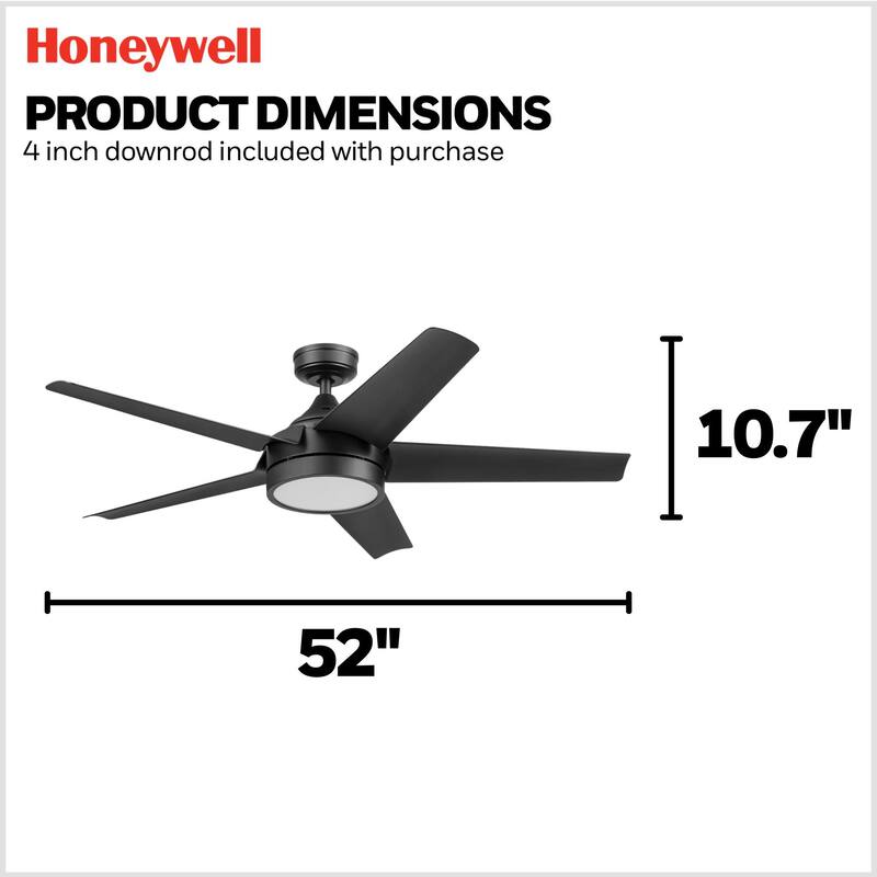 52" Honeywell Byard Outdoor Ceiling Fan with Color Changing Light, Remote Control - 52 Inches