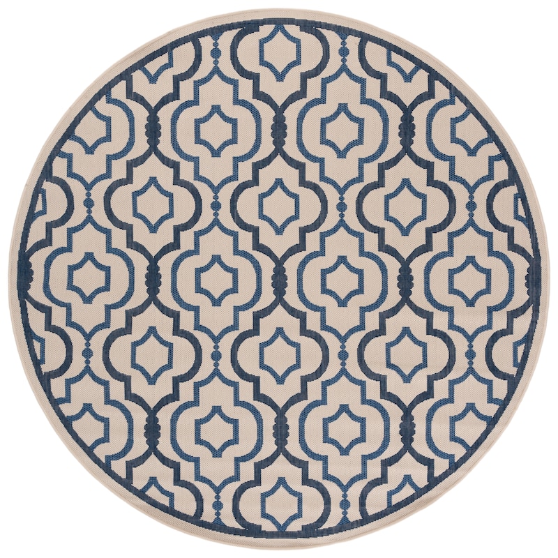 SAFAVIEH Courtyard Oyvor Indoor/ Outdoor Waterproof Patio Backyard Rug - 6'7" Round - Beige/Navy