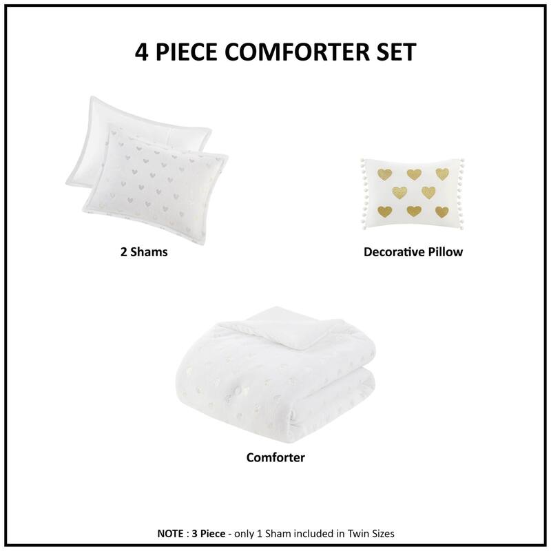 3 PCS Twin/Twin XL Metallic Printed Plush Comforter Set with Throw Pillow