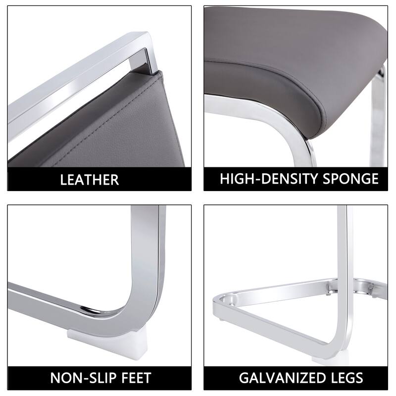 Modern PU Faux Leather High Back Dining Chairs with C-shaped Tube Chrome Metal Legs for Multiple Rooms