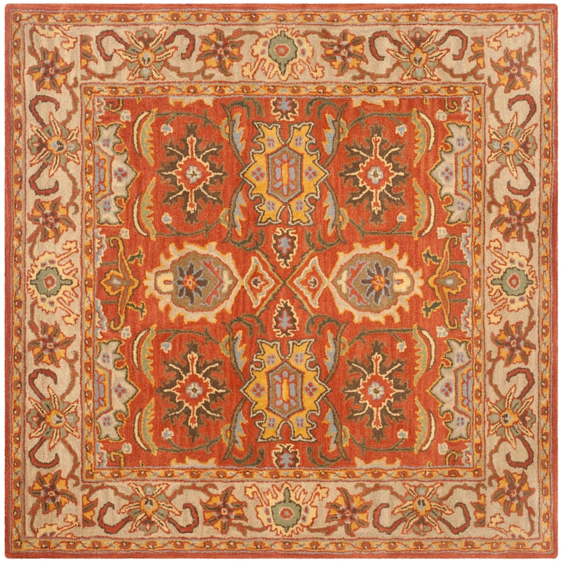 SAFAVIEH Handmade Heritage Dot Daisy Traditional Oriental Wool Rug - 6' x 6' Square - Rust/Beige - Square/Runner