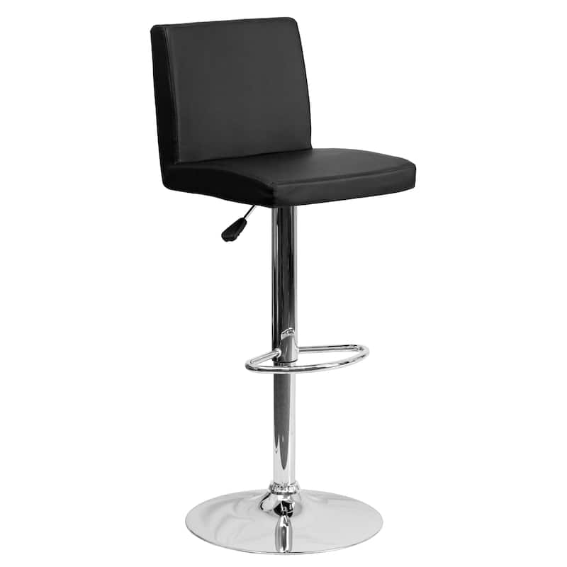 Contemporary Vinyl Adjustable Panel Back Chrome Barstool - 15.25"W x 18.5"D x 35.25" - 43.75"H
