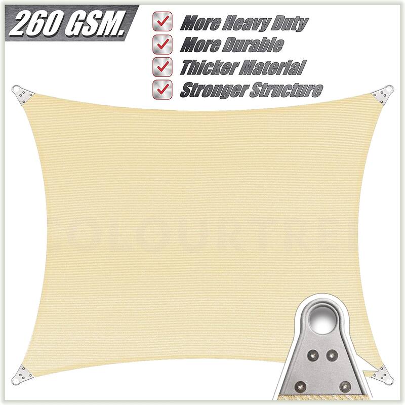 ColourTreeUSA Square Sun Shade Sail Reinforced Super Ring HDPE Mesh Fabric Screen Canopy UV Block 260 GSM
