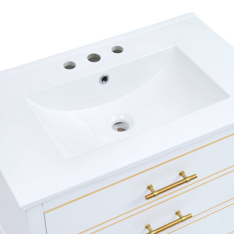 Bathroom Vanity with Sink, Vanity Set with 2 Drawers, Bathroom Storage Cabinet with Open Shelf and 2 Soft Closing Doors