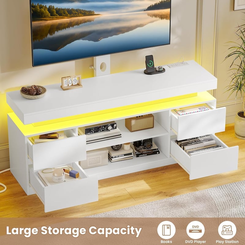 LED TV Stand with Mount Power Outlet TV Mount for 32 to 75 in TVs Drawers