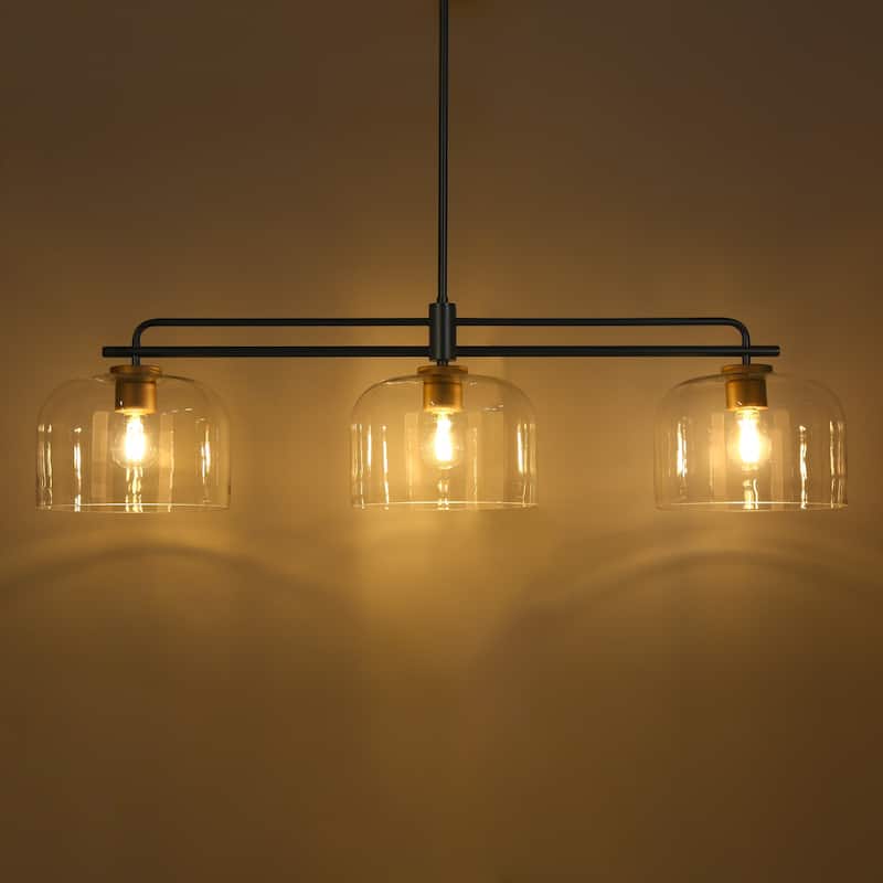Modern Black 43" Oversized 3-Light Chandelier with Bowl-Shape Shade Kitchen Island for Dining Room - 43.3 " × 10.2 " × 11 "