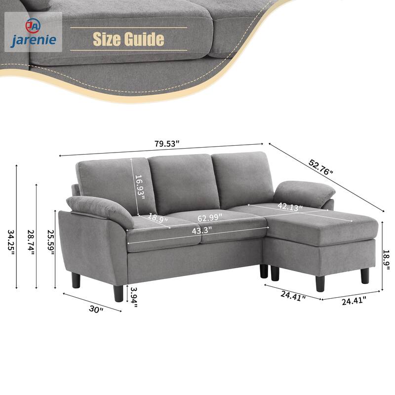 Modern Sectional Sofa Couch L Shaped with Removable Armrest, Convertible Couch with Reversible Ottoman for Living Room