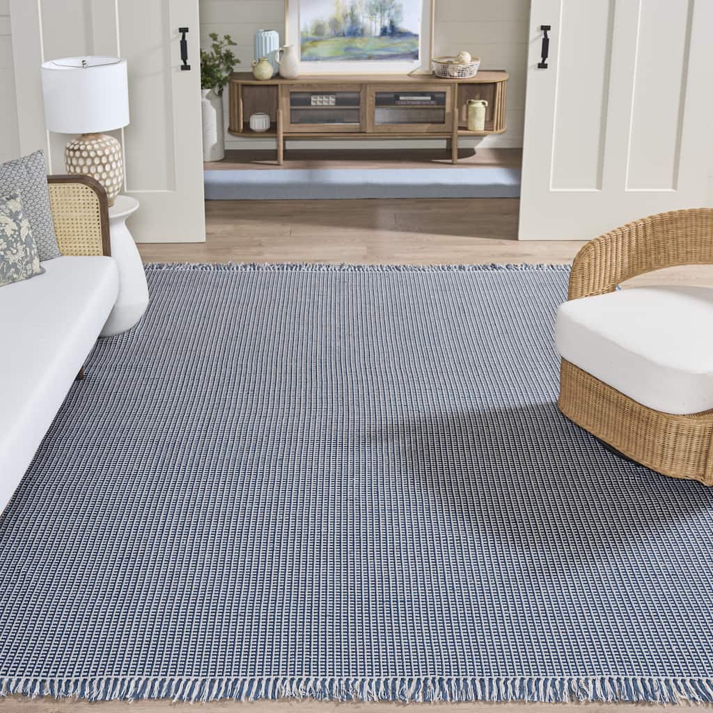 SAFAVIEH, Handmade Montauk Cliff Stripe Flatweave Cotton Fringe Rug