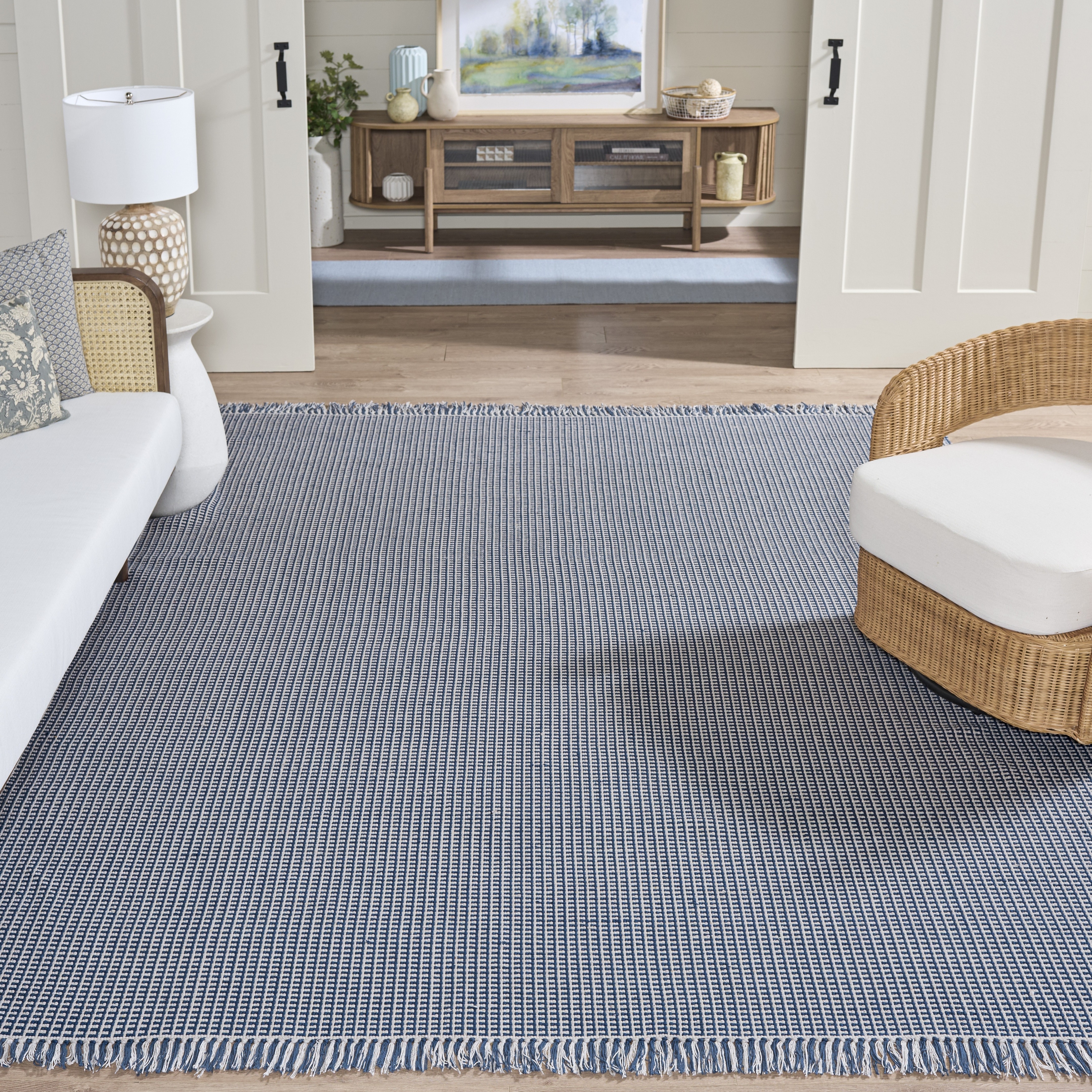 SAFAVIEH, Handmade Montauk Cliff Stripe Flatweave Cotton Fringe Rug
