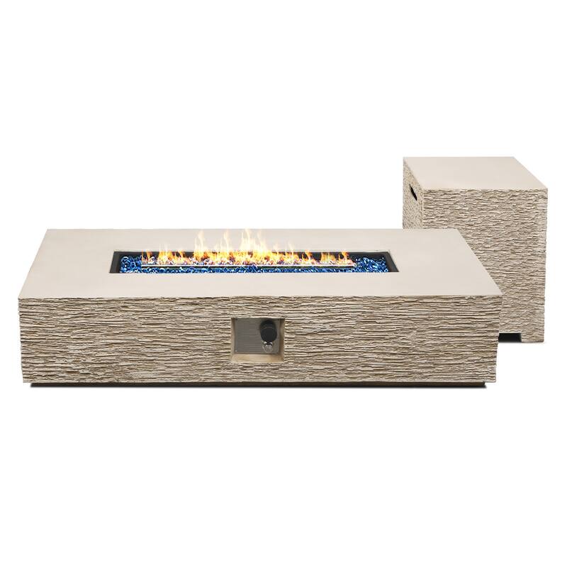 Patio Watcher 42/56in. 50000-BTU Outdoor Beige Magnesium Oxide Fire Pit Table with Gas Tank Cover