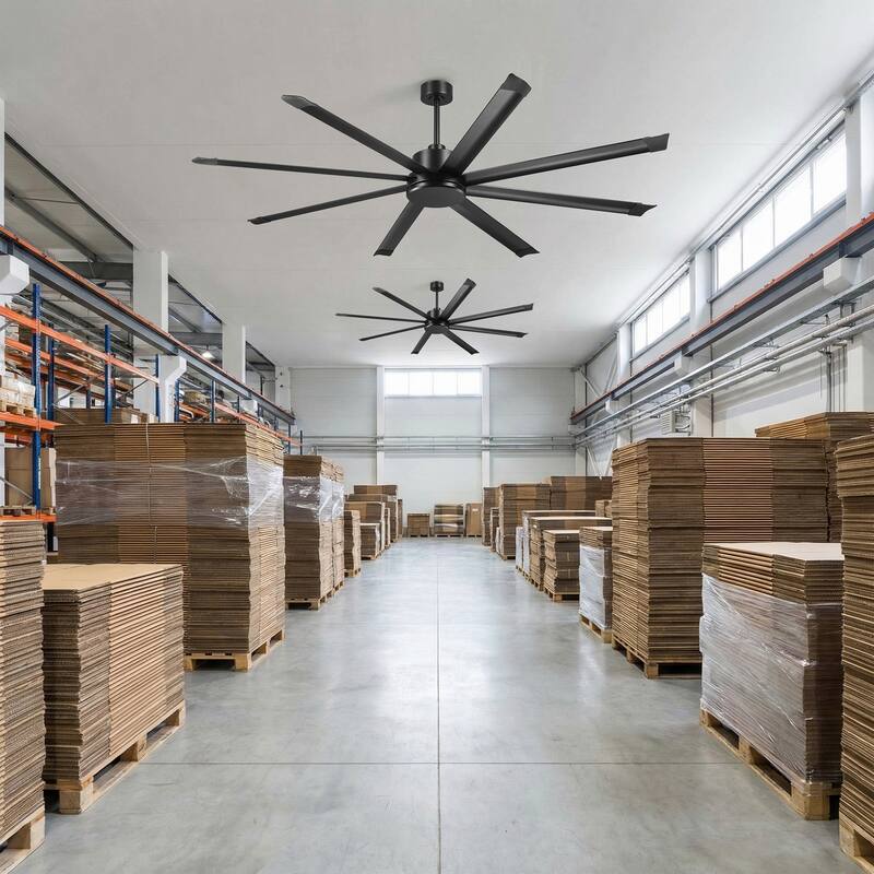 84-inch Black Large Industrial 8 Aluminum Blades High Ceiling Fans with remote control - 83.46" W x 23.62" H