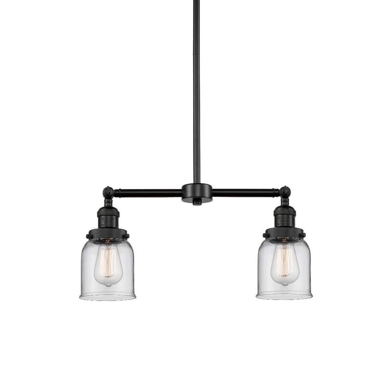 Innovations Lighting Small Bell 2 Light 21" Wide Linear Chandelier - Matte Black / Clear