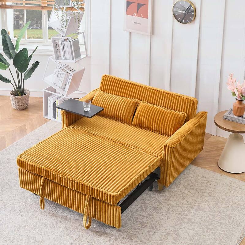 Pull-Out and Push-In Sofa with Movable Tabletop and USB Ports, Ideal for Living Rooms and Bedrooms - Yellow