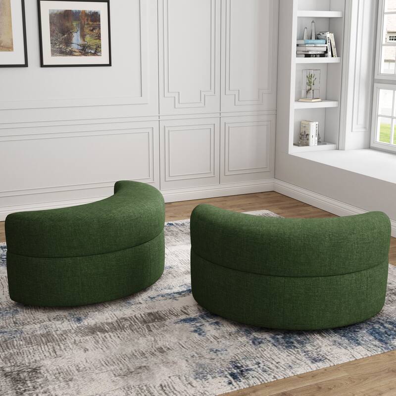 Chenille Half Moon Storage Ottoman(Set of 2)
