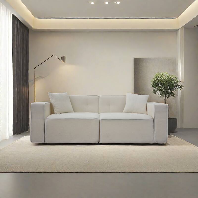 White Fabric 79x35x28 Inch Full Foam Compression Sofa with Ergonomic Design