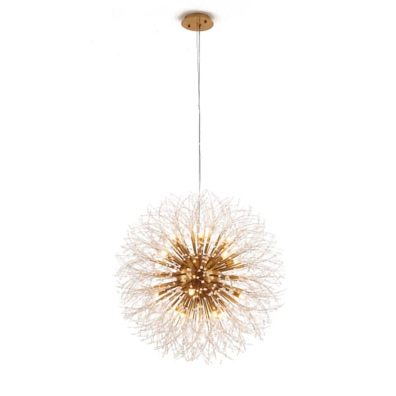 16-Light Brass Stainless Steel Chandelier With Clear Crystal Accents