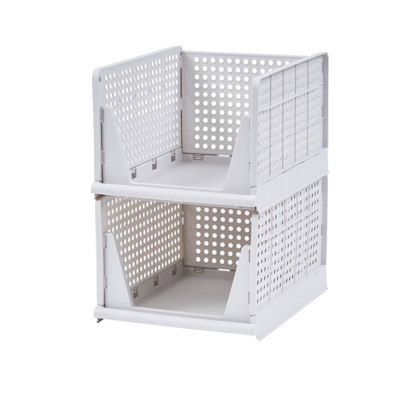 Javlergo 4 Pack Stackable Plastic Storage Basket XL-Size Foldable Closet Organizers and Storage Bins Drawer Shelf - 4-Tier