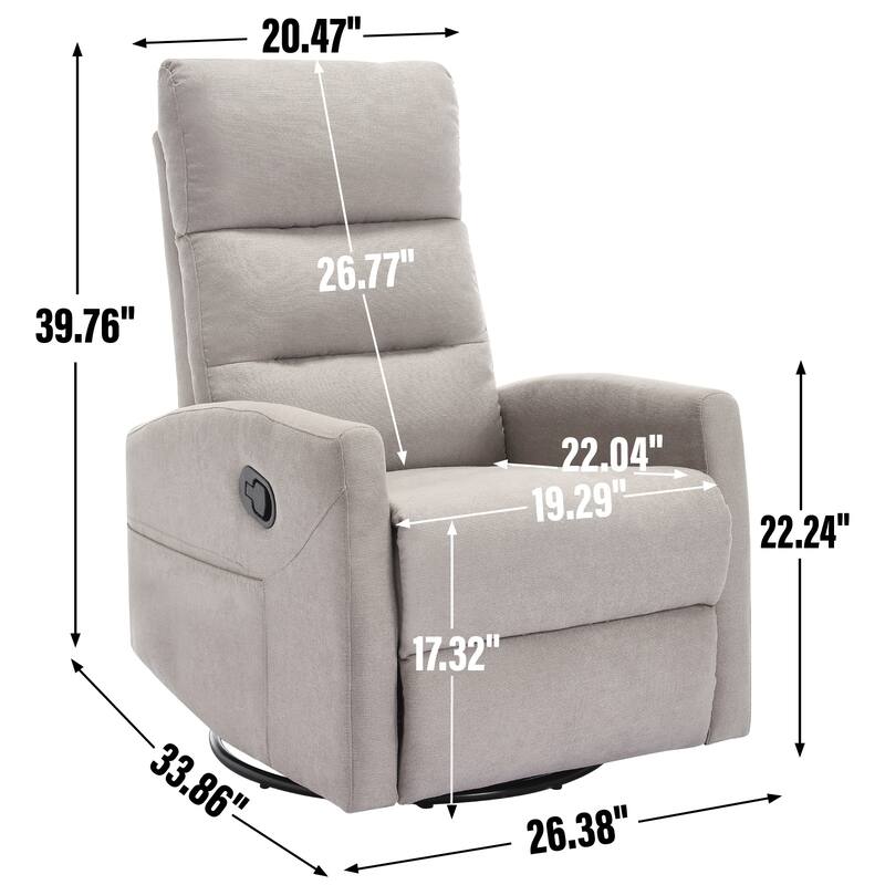 Fabric Manual Recliner Chair 360° Swivel Chair with Rocker and Footrest, Armchair with Adjustable Backrest Pedals
