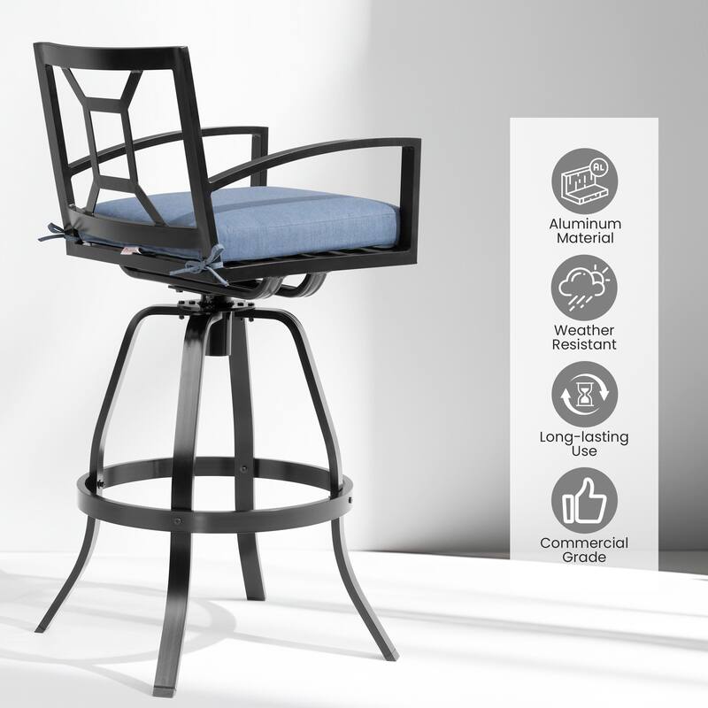 Outdoor Premium All-Aluminum Bar Height Bar Stools with Sunbrella Cushions