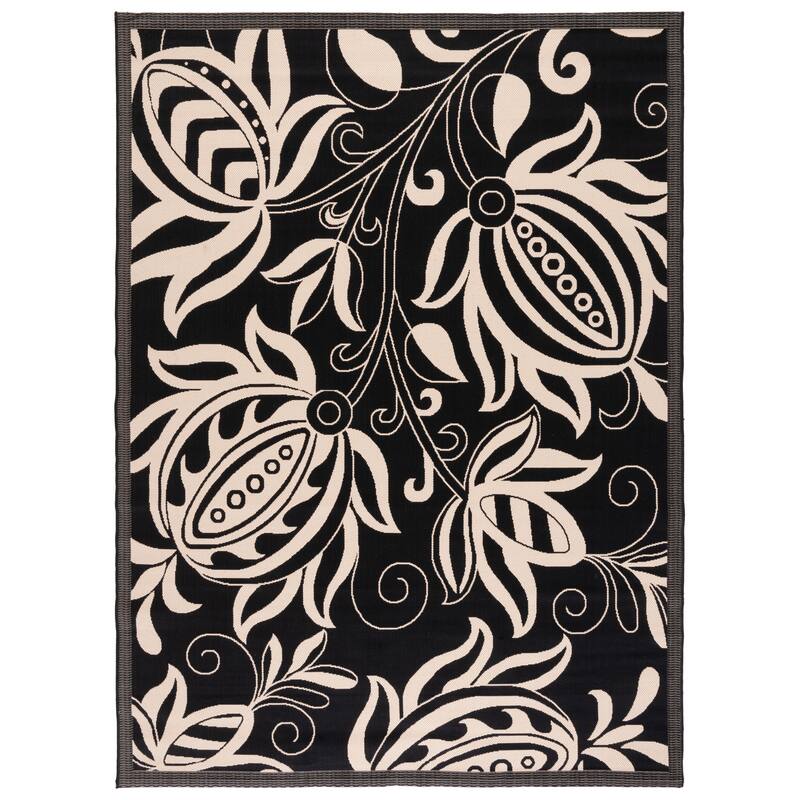 SAFAVIEH Courtyard Nasima Indoor/ Outdoor Patio Backyard Rug - 8' x 11' - Black/Sand