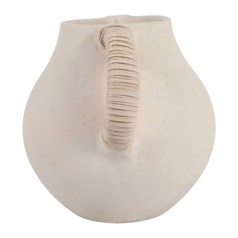 Pottery Vase with Woven Rattan Handle - Tall Flower Vase