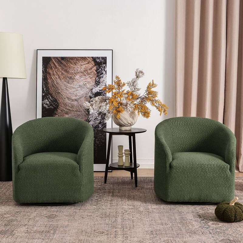 KINWELL 32"W Boucle Upholstered Swivel Barrel Armchair (Set of 2)