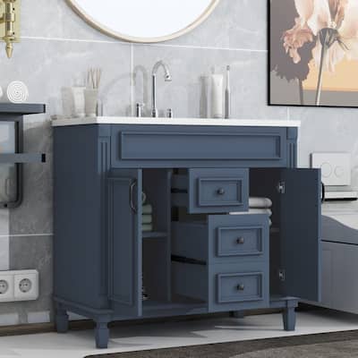 36'' Bathroom Vanity Modern Bathroom Storage Cabinet with 2 Soft Closing Doors and 2 Drawers