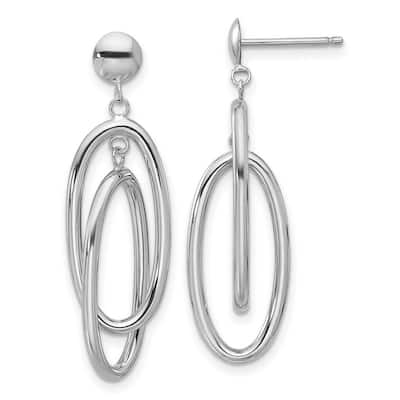 Curata 14k White Gold Polished Oval Dangle Post Earrings 40x16mm
