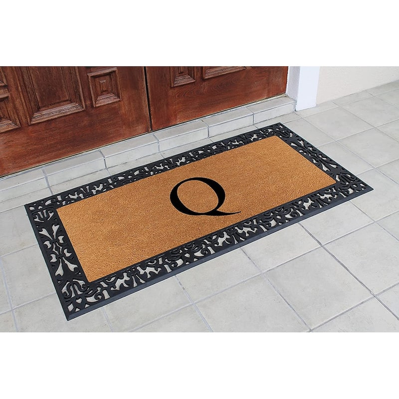 A1HC Rubber and Coir Paisley Border Heavy Duty Non-Slip Durable Double Door Monogrammed Doormat 30"X60"