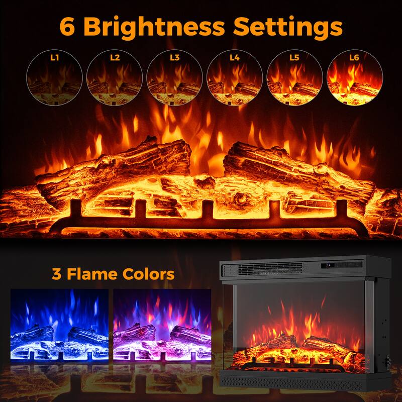 Gymax 24'' 3-Sided Electric Fireplace Insert w/Remote Control 3 Flame