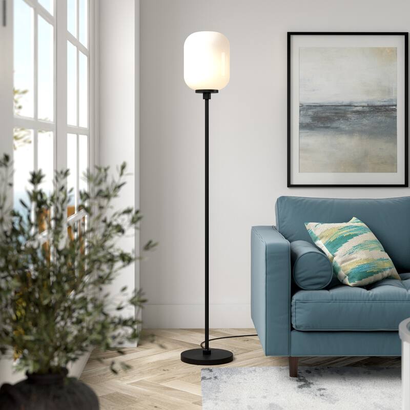 Agnolo Handmade Seeded Glass Blackened Bronze Floor Lamp