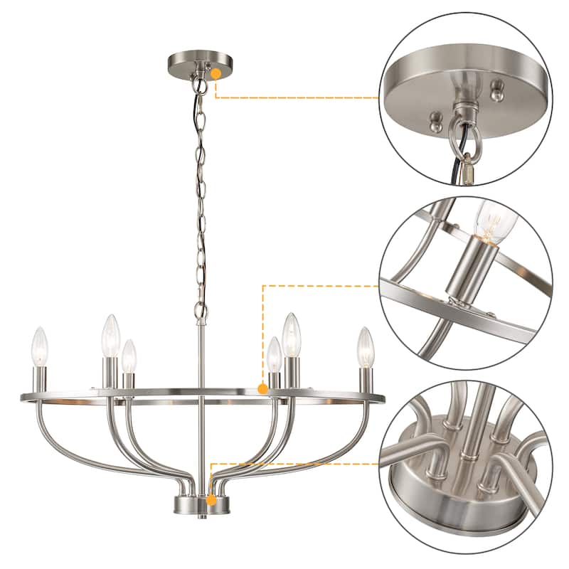 C Cattleya 6-Light Satin Nickel Farmhouse Chandelier Pendant Light - Satin Nickel