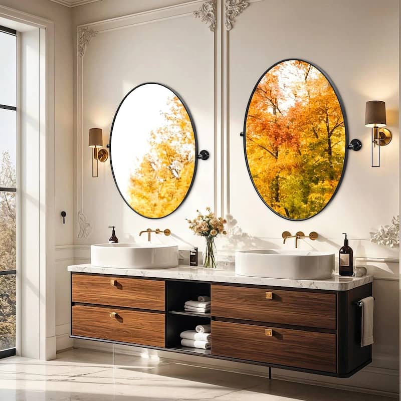 Oval Metal Pivot Bathroom Vanity Mirror Tilting Wall Aluminum Mirrors - 20"L x 28"W