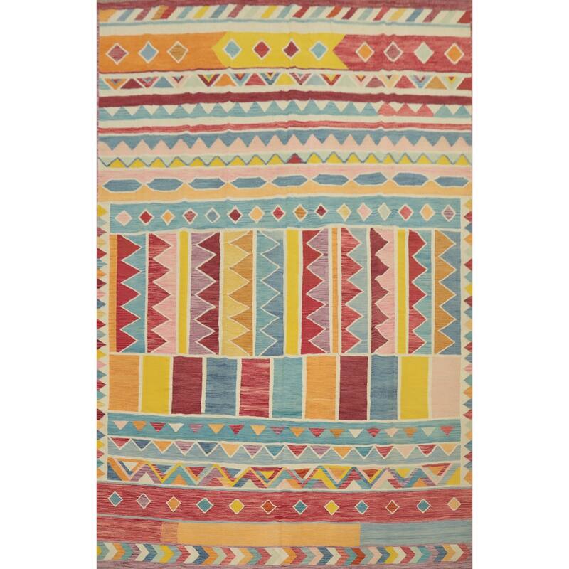 Hand Woven Oriental 100% Wool Carpet Southwestern Tribal Multi-Colored Kilim Area Rug - 12' 10'' X 9' 9''