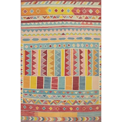 Hand Woven Oriental 100% Wool Carpet Southwestern Tribal Multi-Colored Kilim Area Rug - 12' 10'' X 9' 9''