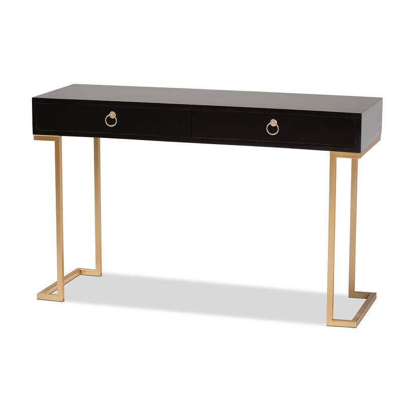 Beagan Contemporary Black Finished Wood/ Gold Metal Console Table - Black, Gold