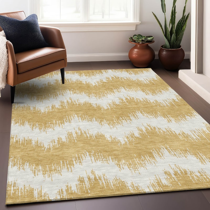 Machine Washable Indoor/ Outdoor Chantille Modern Chevron Rug