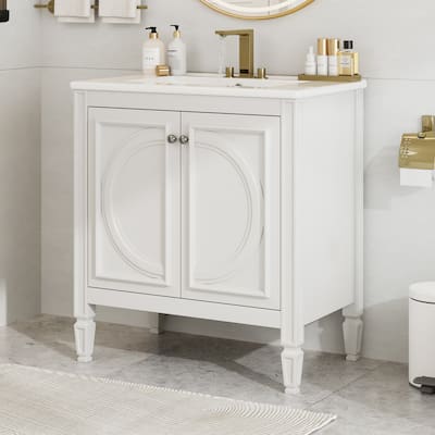 30" Farmhouse Bathroom Vanity with Sink Combo, Bathroom Storage Cabinet with 2 Soft-Closing Wood Barn Doors and Built-in Shelves
