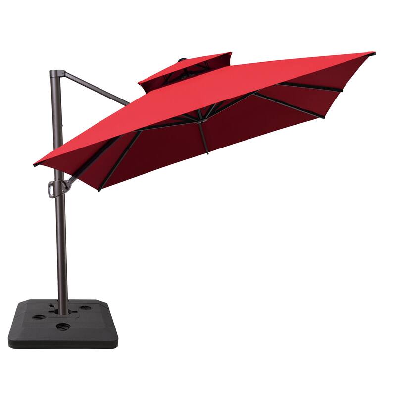 10 x 13 ft Double Top Aluminum Rotating Patio Offset Cantilever Umbrella with Base