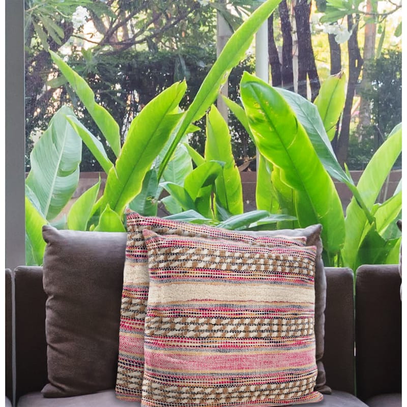 Sevita Chindi Pink/Natural Stripe Cotton Throw Pillow, Set of 2