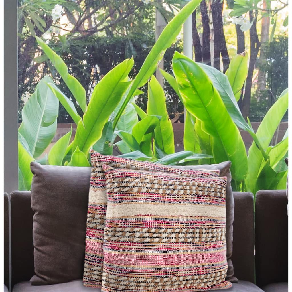 Hueco Set of 2 Bohemian Stripes Cotton Blend Throw Pillow Covers, 18" x 18", 2 PCS (Covers Only) by Sevita