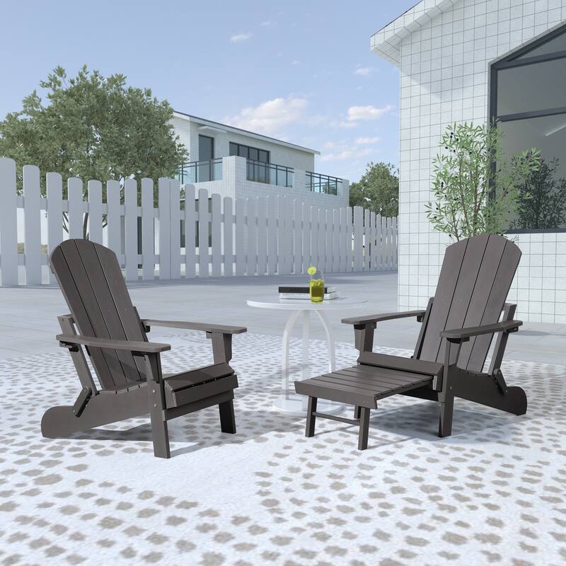 Seaton Folding Poly Adirondack Chair with Pull-out Ottoman, Set of 2 - Taupe
