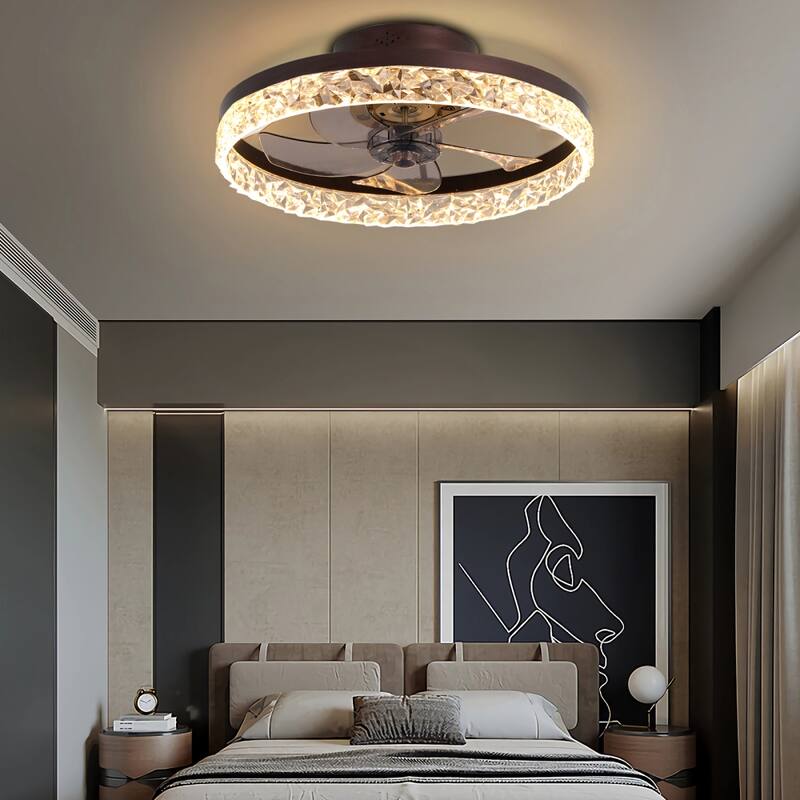 20" Dimmable LED Ceiling Fan 6 Speeds with Light and Remote Control - 20 - Brown - Remote