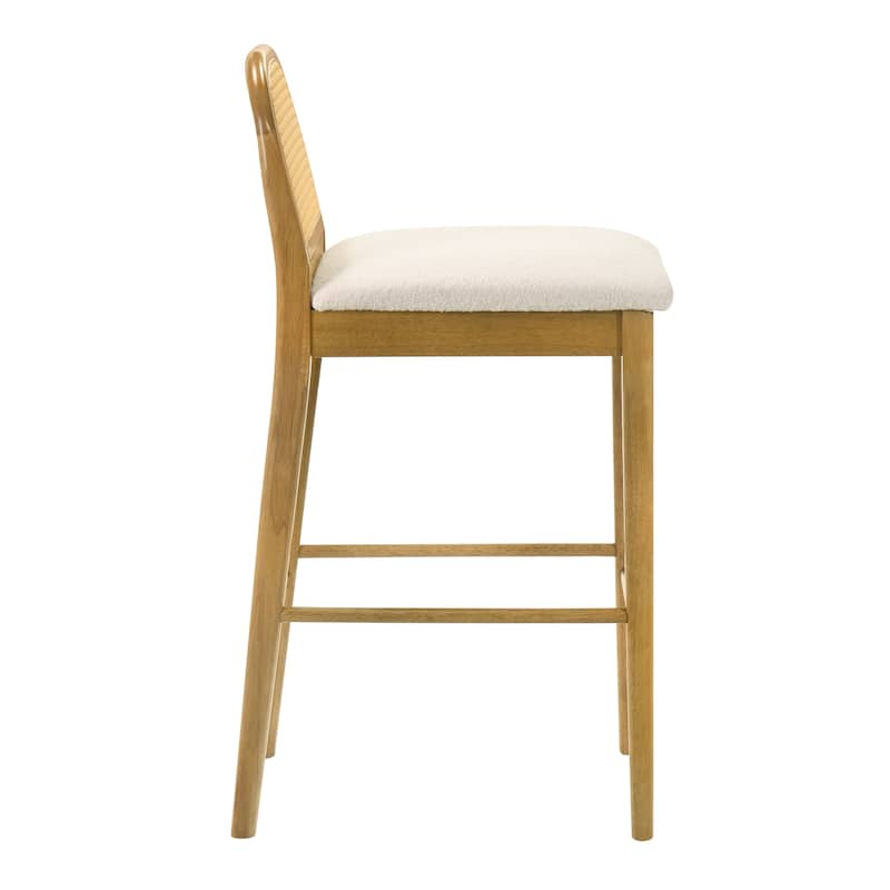 Lucio Modern Farmhouse Wood Counter Height Kitchen Bar Stool with White Boucle Fabric Upholstered Seat