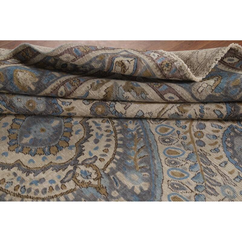 Tabriz Persian Area Rug Hand-Knotted Floral Beige Wool Carpet - 8'2"x 11'0"