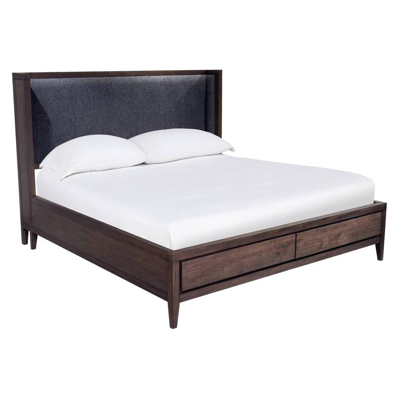 Boracay Upholstered Wingback Storage Bed in Wild Oats Brown