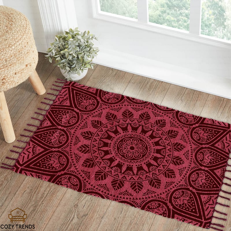 Authentic Hand-Woven Indian Cotton Rug 24''x36'' - Washable, Reversible, and Timelessly Stylish - 2'x3'
