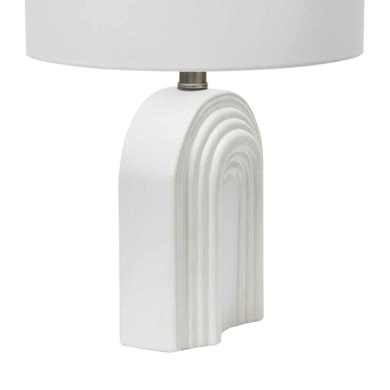 Carved Arch Stoneware Table Lamp with Linen Drum Shade